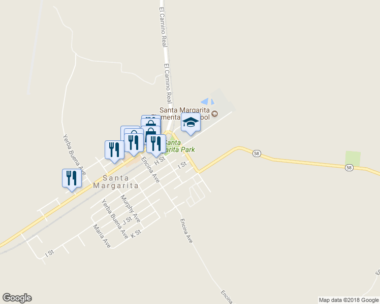 map of restaurants, bars, coffee shops, grocery stores, and more near 9555 Estrada Avenue in Santa Margarita