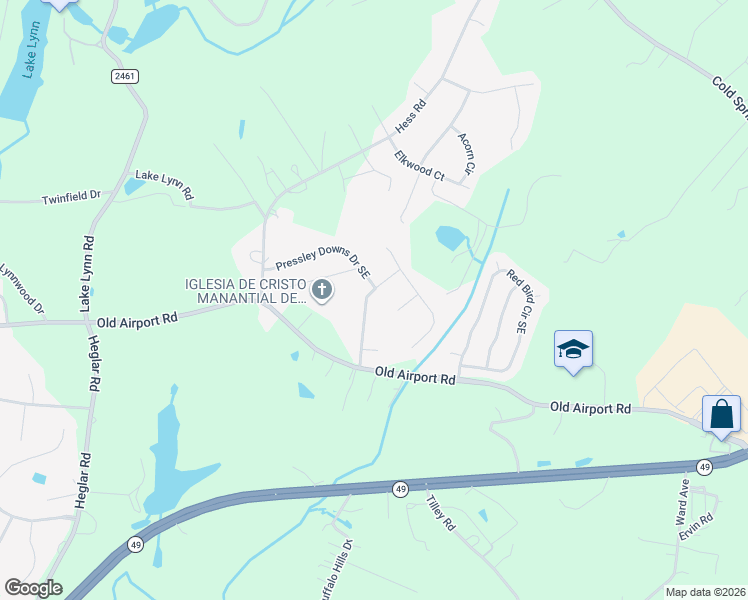 map of restaurants, bars, coffee shops, grocery stores, and more near 1278 Pressley Downs Drive Southeast in Concord