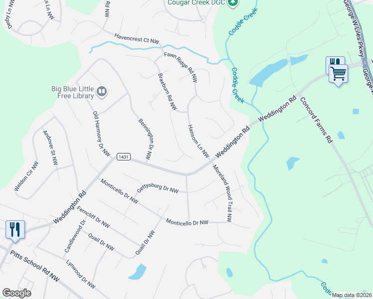 map of restaurants, bars, coffee shops, grocery stores, and more near 1554 Wheaton Way Northwest in Concord