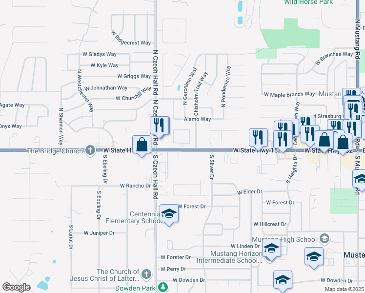 map of restaurants, bars, coffee shops, grocery stores, and more near 731 West Celestial Way in Mustang