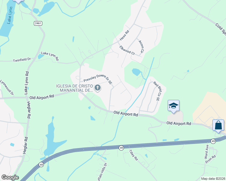 map of restaurants, bars, coffee shops, grocery stores, and more near 1278 Pressley Downs Drive Southeast in Concord