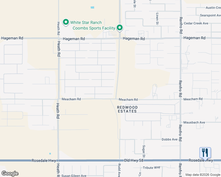 map of restaurants, bars, coffee shops, grocery stores, and more near 15413 Carparzo Drive in Bakersfield