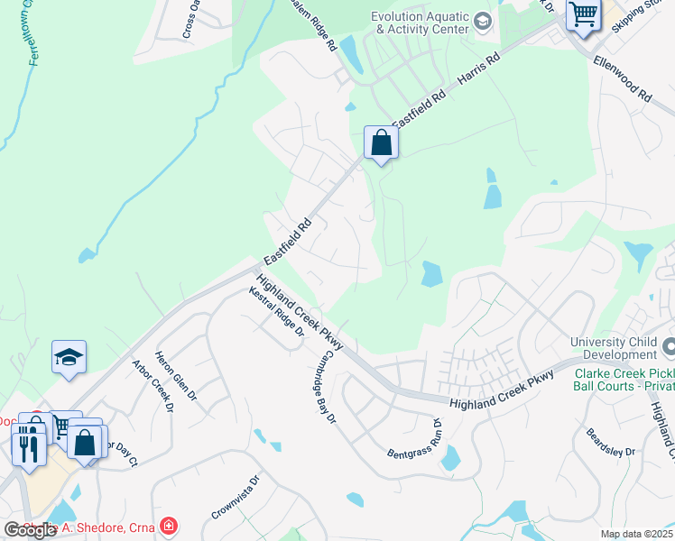 map of restaurants, bars, coffee shops, grocery stores, and more near 9135 Simonton Drive in Charlotte