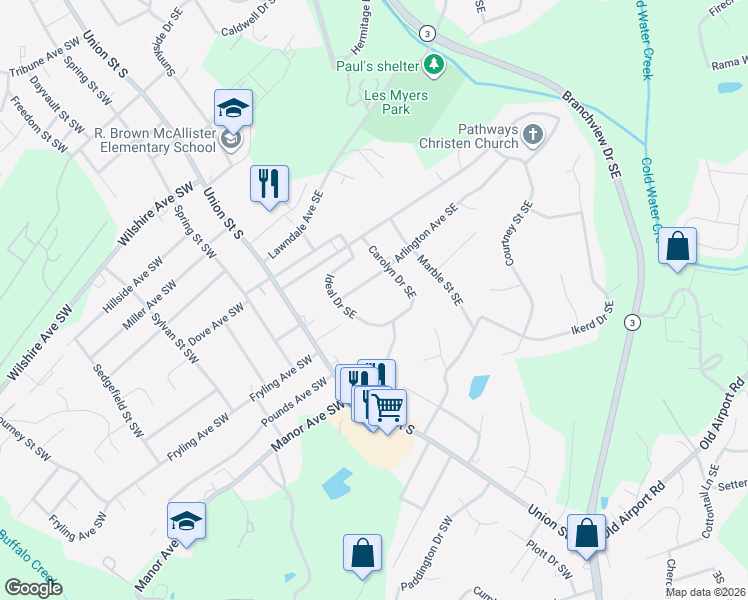 map of restaurants, bars, coffee shops, grocery stores, and more near 74 Arlington Avenue Southeast in Concord