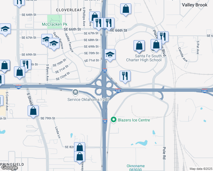 map of restaurants, bars, coffee shops, grocery stores, and more near Southwest Expressway in Oklahoma City