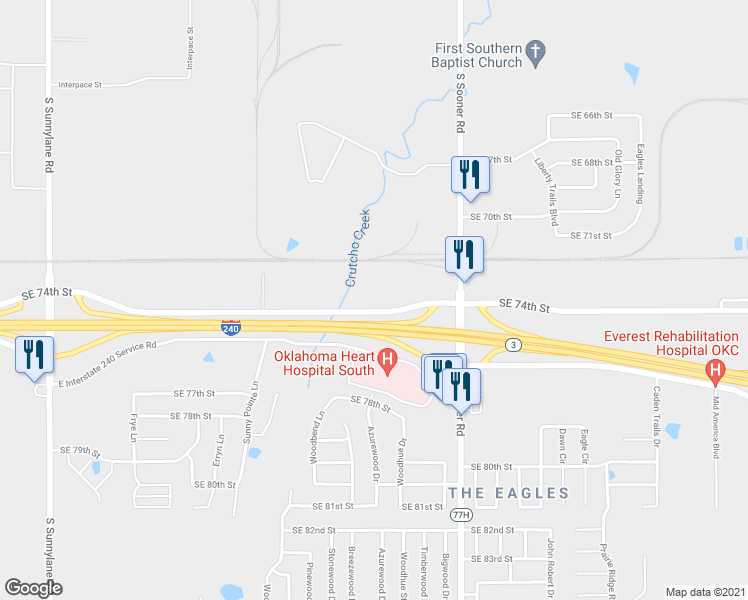 map of restaurants, bars, coffee shops, grocery stores, and more near in Del City