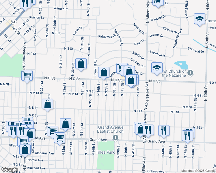 map of restaurants, bars, coffee shops, grocery stores, and more near 1514 North 37th Street in Fort Smith