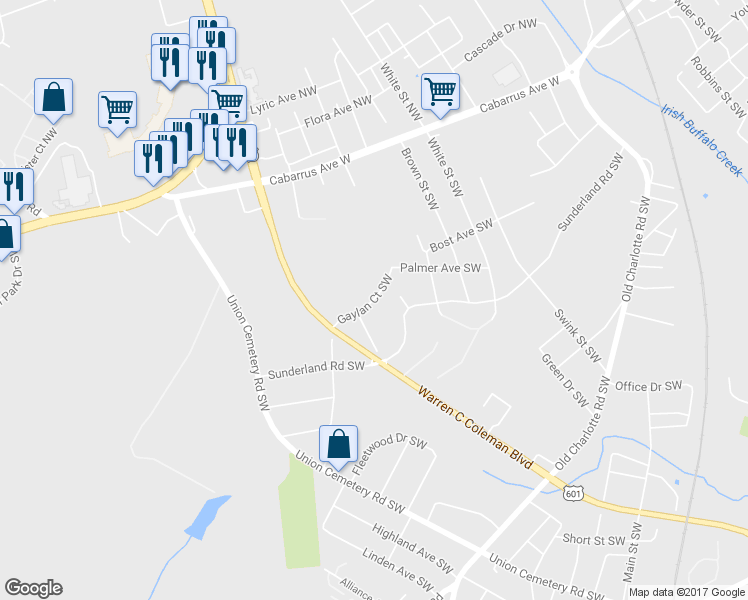 map of restaurants, bars, coffee shops, grocery stores, and more near Gaylan Court Southwest in Concord