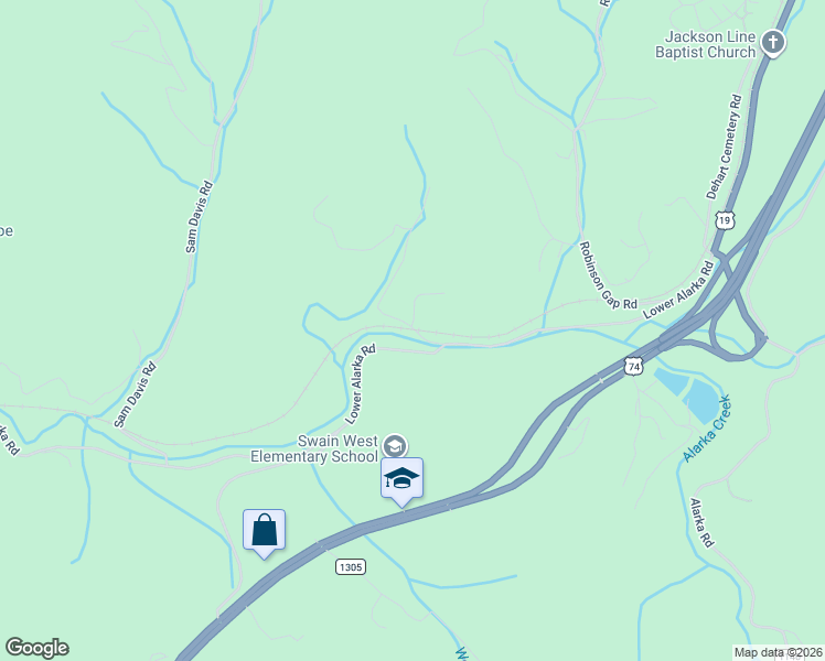 map of restaurants, bars, coffee shops, grocery stores, and more near 81 Dehart Mill Road in Bryson City