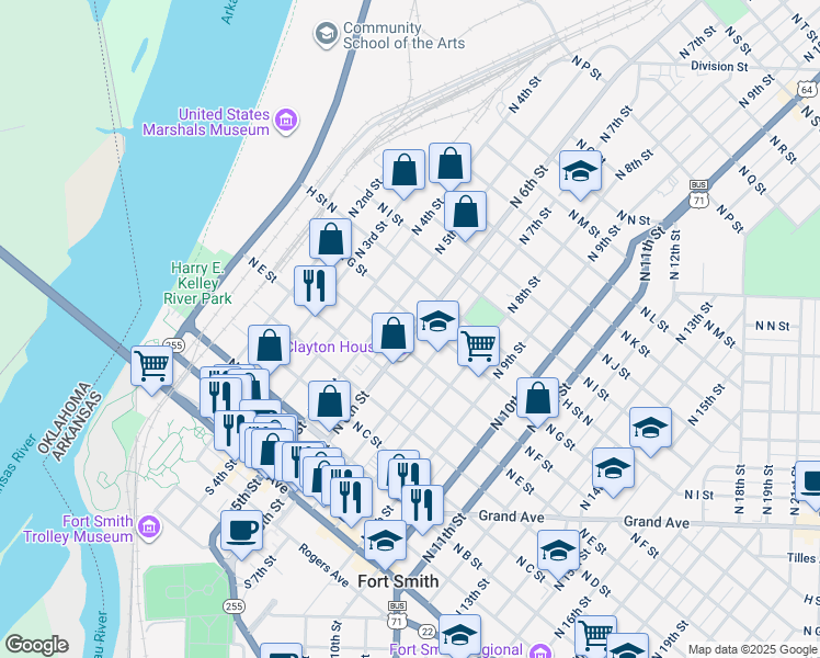 map of restaurants, bars, coffee shops, grocery stores, and more near 615 North 6th Street in Fort Smith