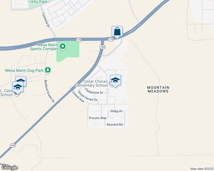 map of restaurants, bars, coffee shops, grocery stores, and more near 10912 Rainwater Lane in Bakersfield