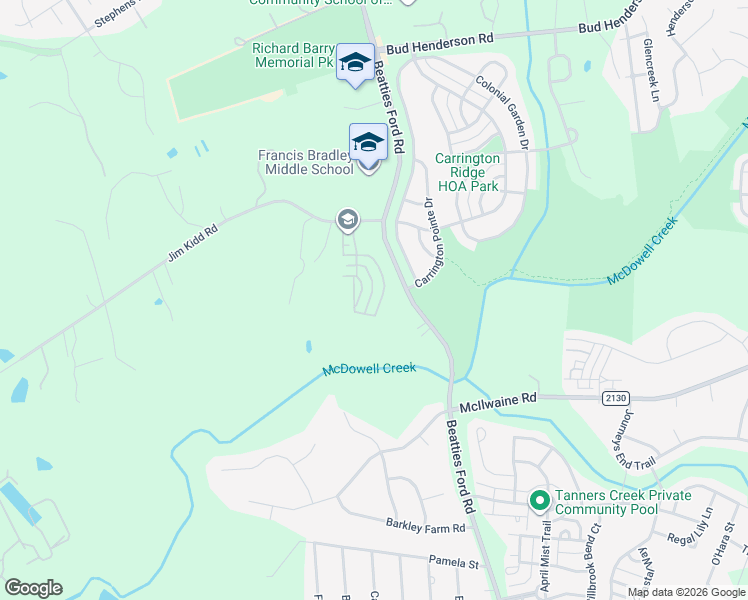 map of restaurants, bars, coffee shops, grocery stores, and more near 6718 Park Meadows Place in Huntersville