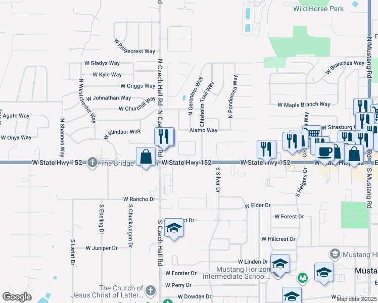 map of restaurants, bars, coffee shops, grocery stores, and more near 731 West Celestial Way in Mustang