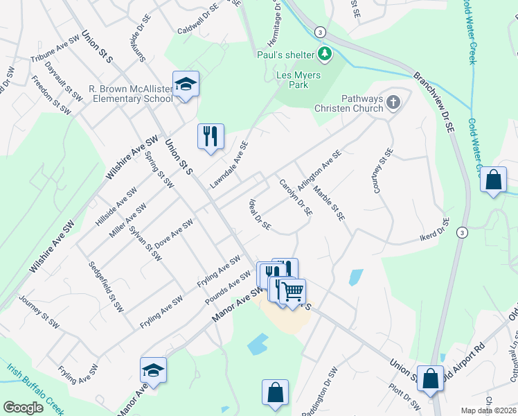 map of restaurants, bars, coffee shops, grocery stores, and more near 749 Ideal Drive Southeast in Concord