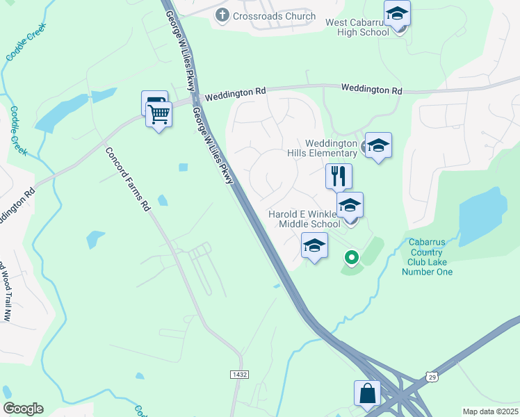 map of restaurants, bars, coffee shops, grocery stores, and more near 4684 Chaucer Place Northwest in Concord