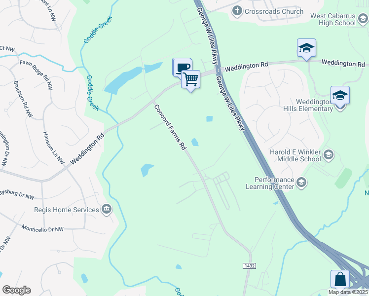 map of restaurants, bars, coffee shops, grocery stores, and more near 1675 Concord Farms Road in Concord