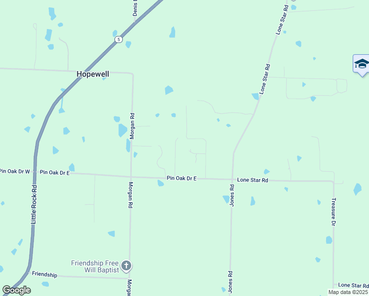 map of restaurants, bars, coffee shops, grocery stores, and more near 133 Pecan Drive in Rose Bud