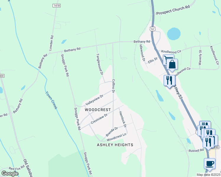 map of restaurants, bars, coffee shops, grocery stores, and more near 504 Valleyview Drive in Albemarle