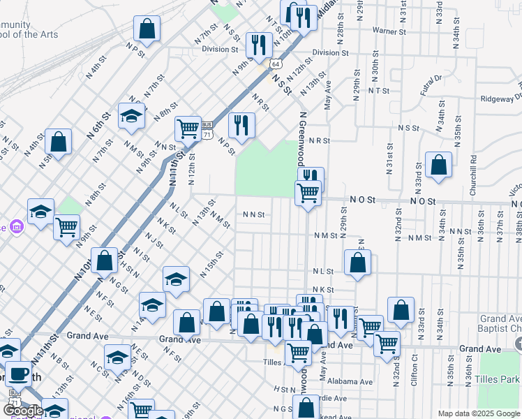 map of restaurants, bars, coffee shops, grocery stores, and more near 1911 North N Street in Fort Smith