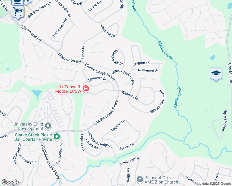 map of restaurants, bars, coffee shops, grocery stores, and more near 10005 Montrose Drive in Charlotte