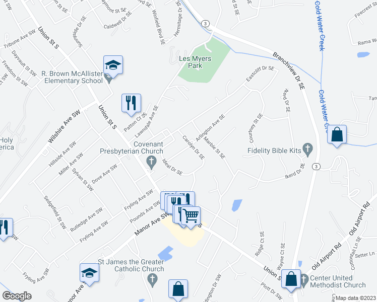 map of restaurants, bars, coffee shops, grocery stores, and more near 82 Arlington Avenue Southeast in Concord