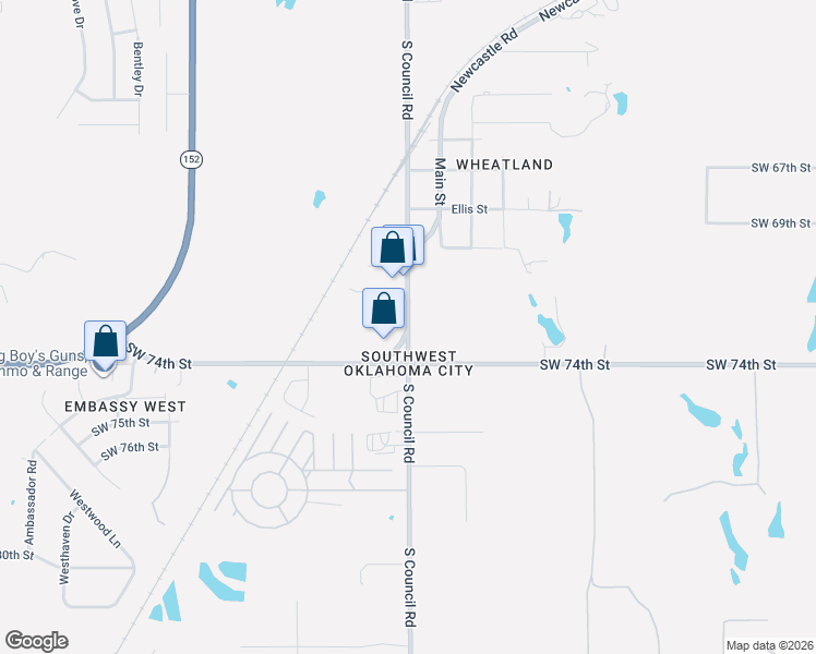 map of restaurants, bars, coffee shops, grocery stores, and more near 8001 Southwest 74th Street in Oklahoma City