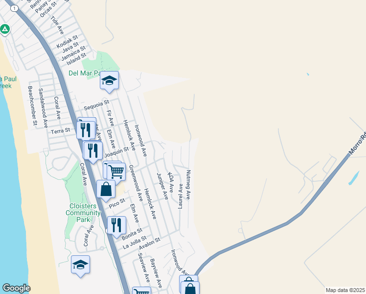 map of restaurants, bars, coffee shops, grocery stores, and more near 2680 Maple Avenue in Morro Bay