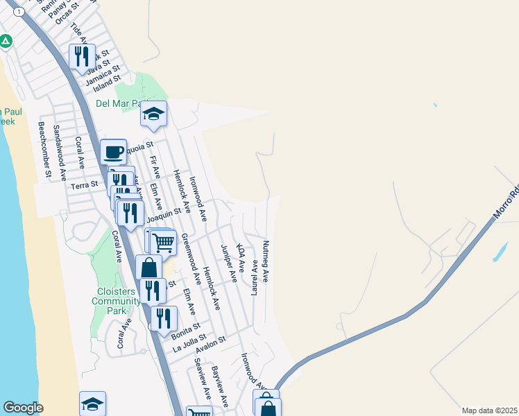 map of restaurants, bars, coffee shops, grocery stores, and more near 2680 Maple Avenue in Morro Bay