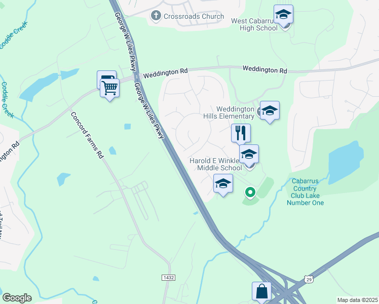 map of restaurants, bars, coffee shops, grocery stores, and more near 4684 Chaucer Place Northwest in Concord