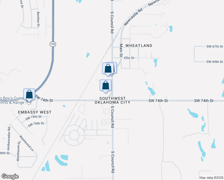 map of restaurants, bars, coffee shops, grocery stores, and more near 8001 Southwest 74th Street in Oklahoma City