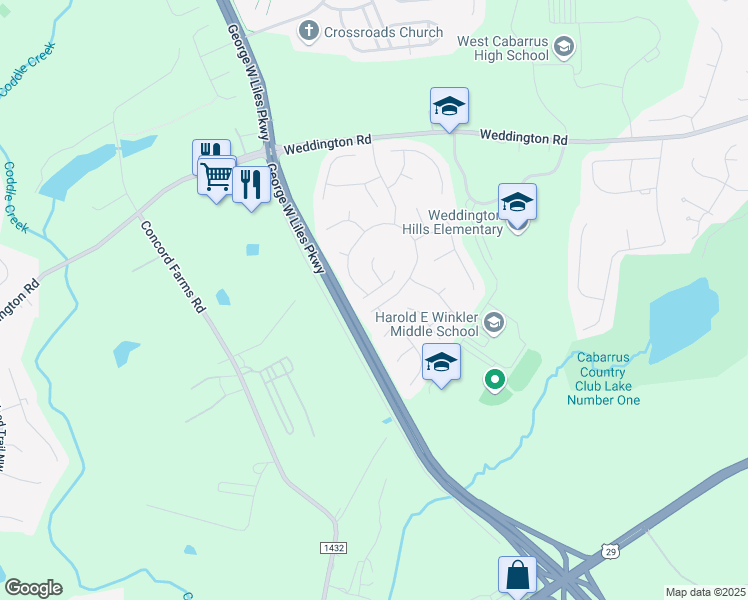 map of restaurants, bars, coffee shops, grocery stores, and more near 4684 Chaucer Place Northwest in Concord