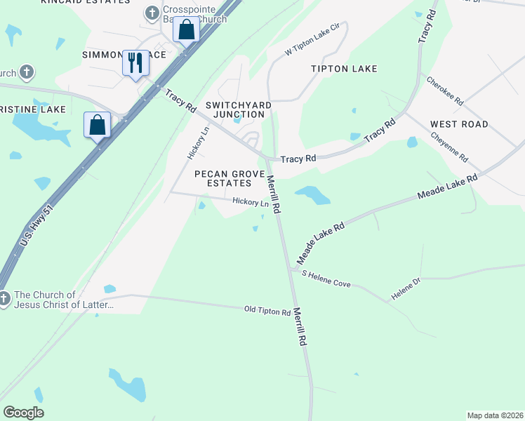 map of restaurants, bars, coffee shops, grocery stores, and more near 595 Hickory Lane in Millington