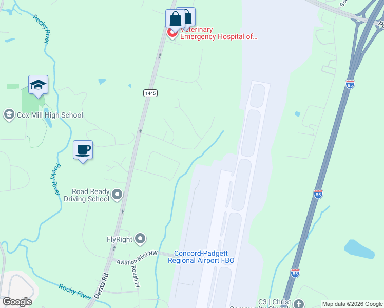 map of restaurants, bars, coffee shops, grocery stores, and more near 8077 Altacrest Drive in Concord