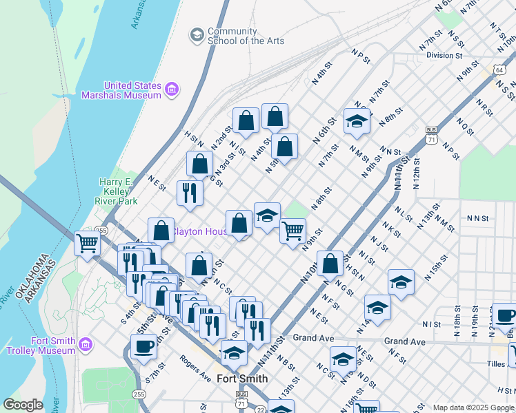 map of restaurants, bars, coffee shops, grocery stores, and more near 615 North 6th Street in Fort Smith