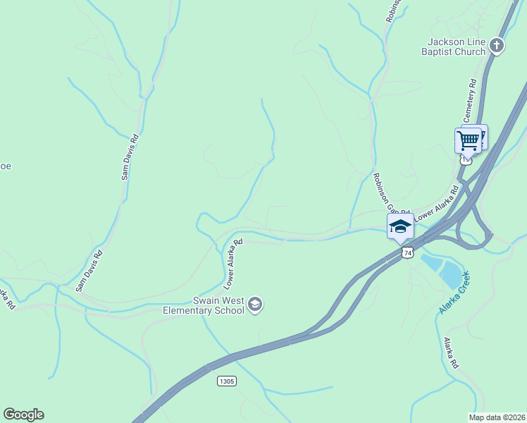 map of restaurants, bars, coffee shops, grocery stores, and more near 81 Dehart Mill Road in Bryson City