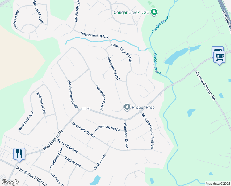 map of restaurants, bars, coffee shops, grocery stores, and more near 1537 Wheaton Way Northwest in Concord