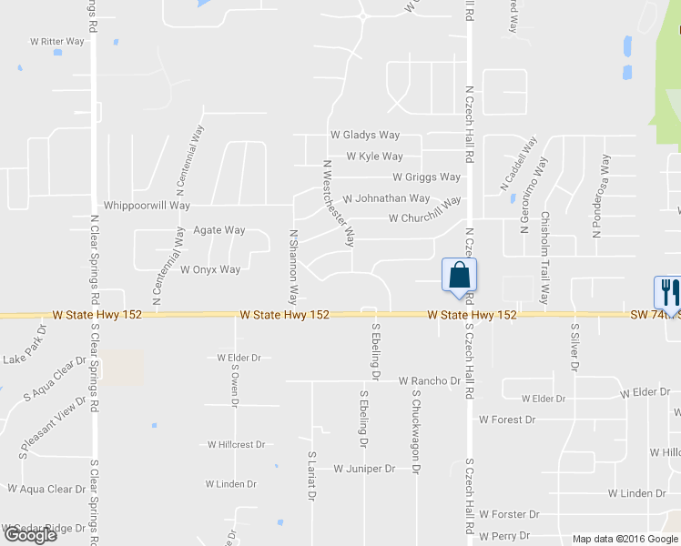 map of restaurants, bars, coffee shops, grocery stores, and more near 1206 West Westchester Way in Mustang