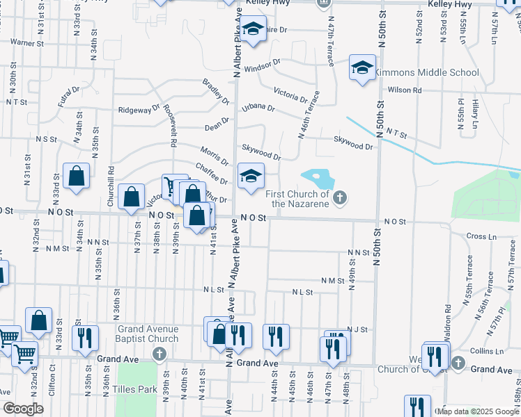 map of restaurants, bars, coffee shops, grocery stores, and more near 4201 North O Street in Fort Smith
