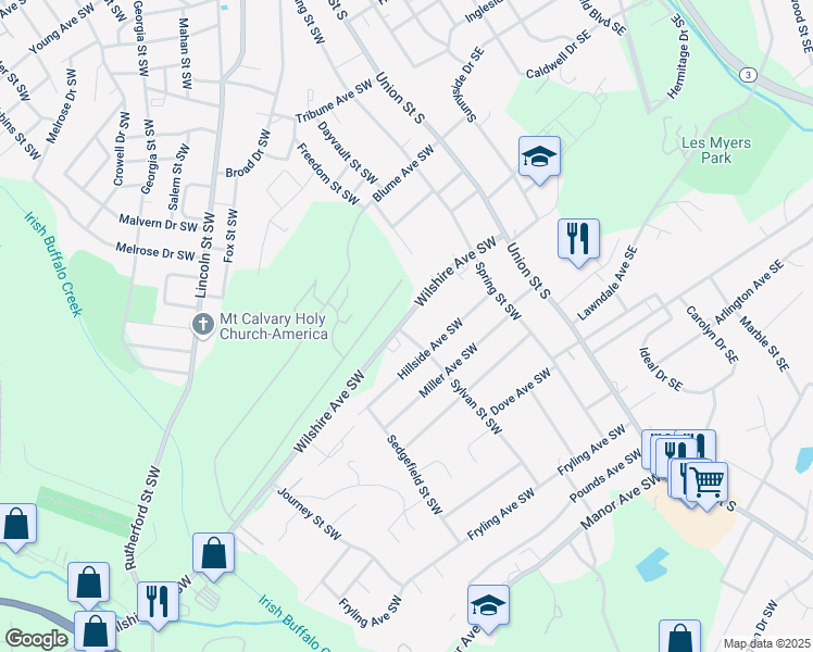 map of restaurants, bars, coffee shops, grocery stores, and more near 107 Wilshire Avenue Southwest in Concord