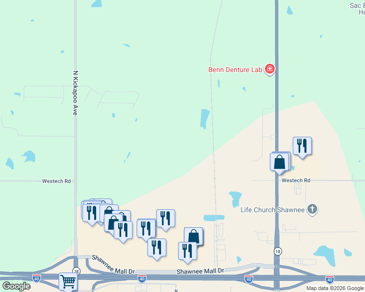 map of restaurants, bars, coffee shops, grocery stores, and more near Snider Road in Shawnee