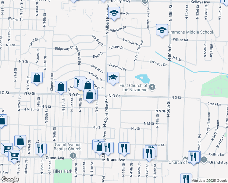 map of restaurants, bars, coffee shops, grocery stores, and more near 4201 North O Street in Fort Smith