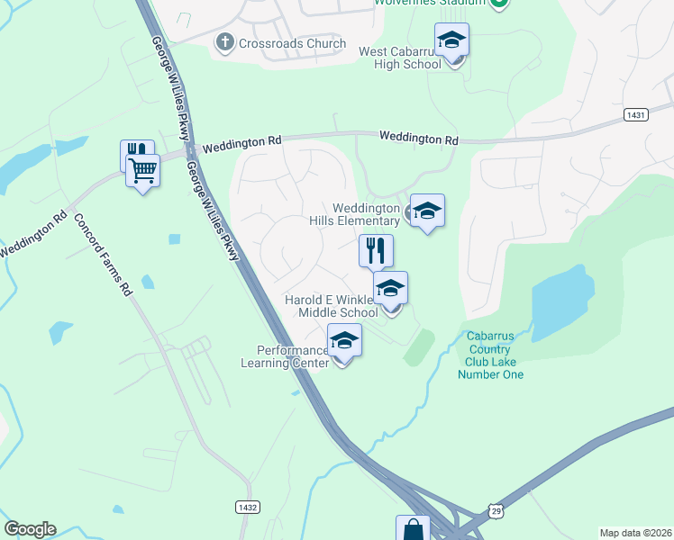 map of restaurants, bars, coffee shops, grocery stores, and more near 1365 Lloyd Place Northwest in Concord