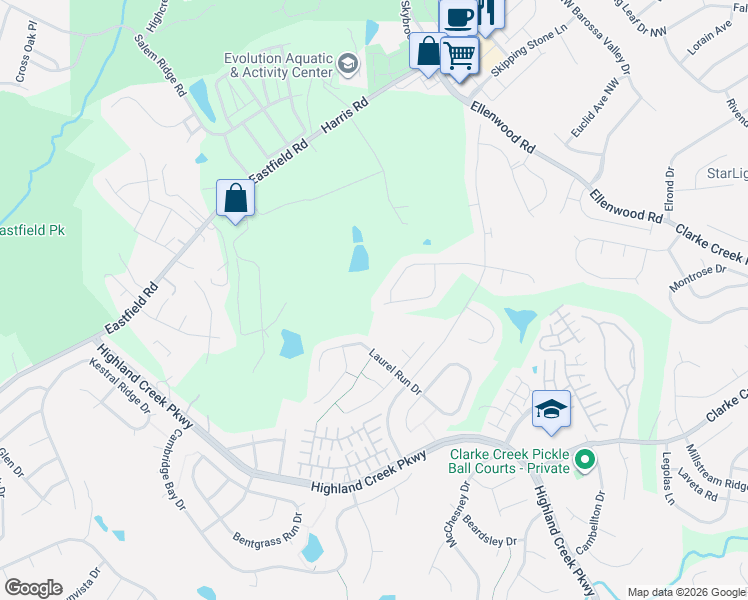 map of restaurants, bars, coffee shops, grocery stores, and more near 14115 Northridge Drive in Charlotte