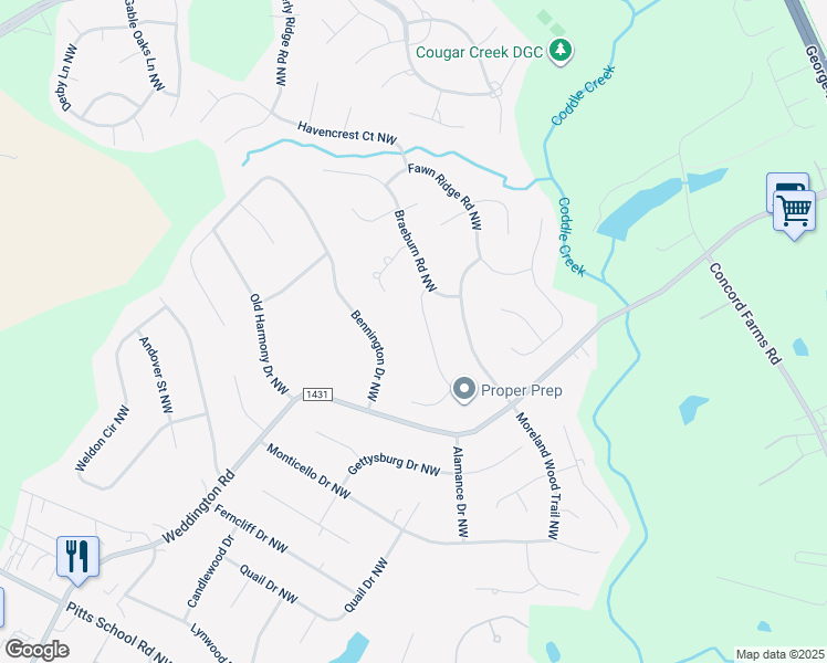 map of restaurants, bars, coffee shops, grocery stores, and more near 1531 Wheaton Way Northwest in Concord
