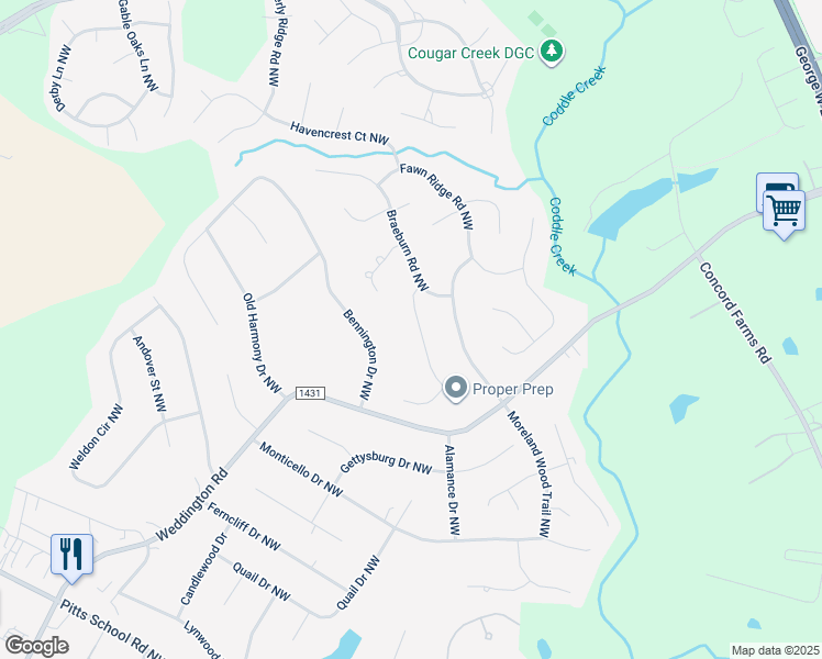 map of restaurants, bars, coffee shops, grocery stores, and more near 1531 Wheaton Way Northwest in Concord