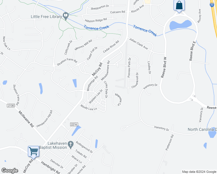 map of restaurants, bars, coffee shops, grocery stores, and more near 12641 Cross Dale Drive in Huntersville
