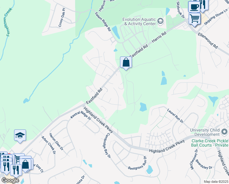 map of restaurants, bars, coffee shops, grocery stores, and more near 14131 Bernardy Lane in Charlotte