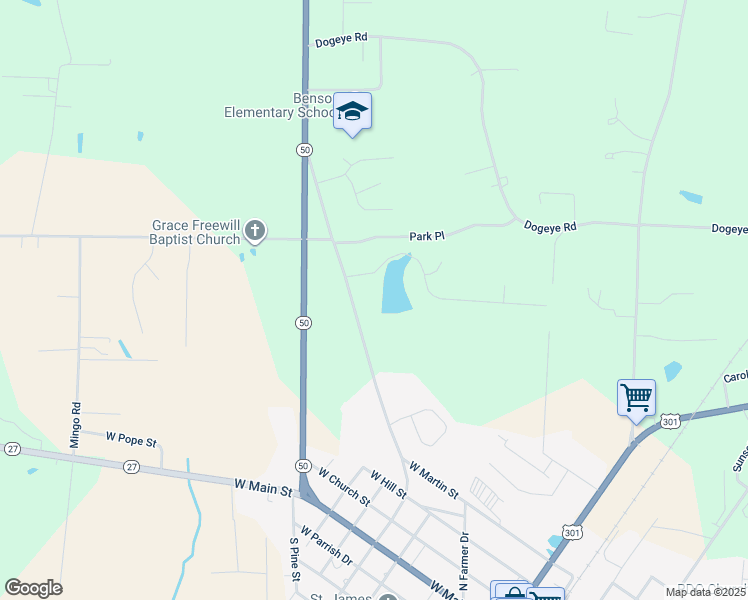 map of restaurants, bars, coffee shops, grocery stores, and more near 802 North Lincoln Street in Benson