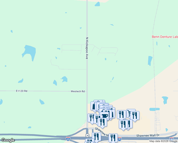 map of restaurants, bars, coffee shops, grocery stores, and more near 6162 North Kickapoo Avenue in Shawnee