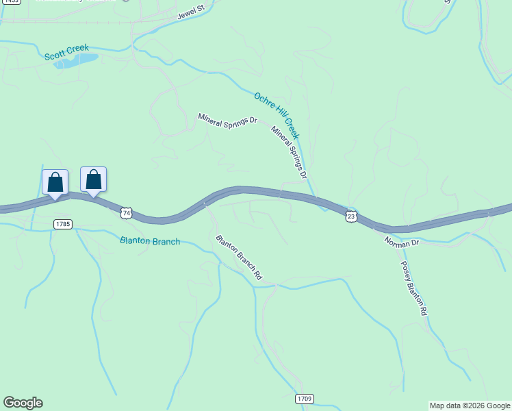 map of restaurants, bars, coffee shops, grocery stores, and more near 3 Adobe Road in Sylva